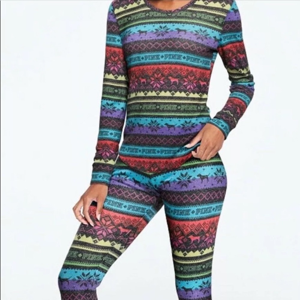Victoria’s Secret Pink Rainbow Fairisle PJ Set M/L